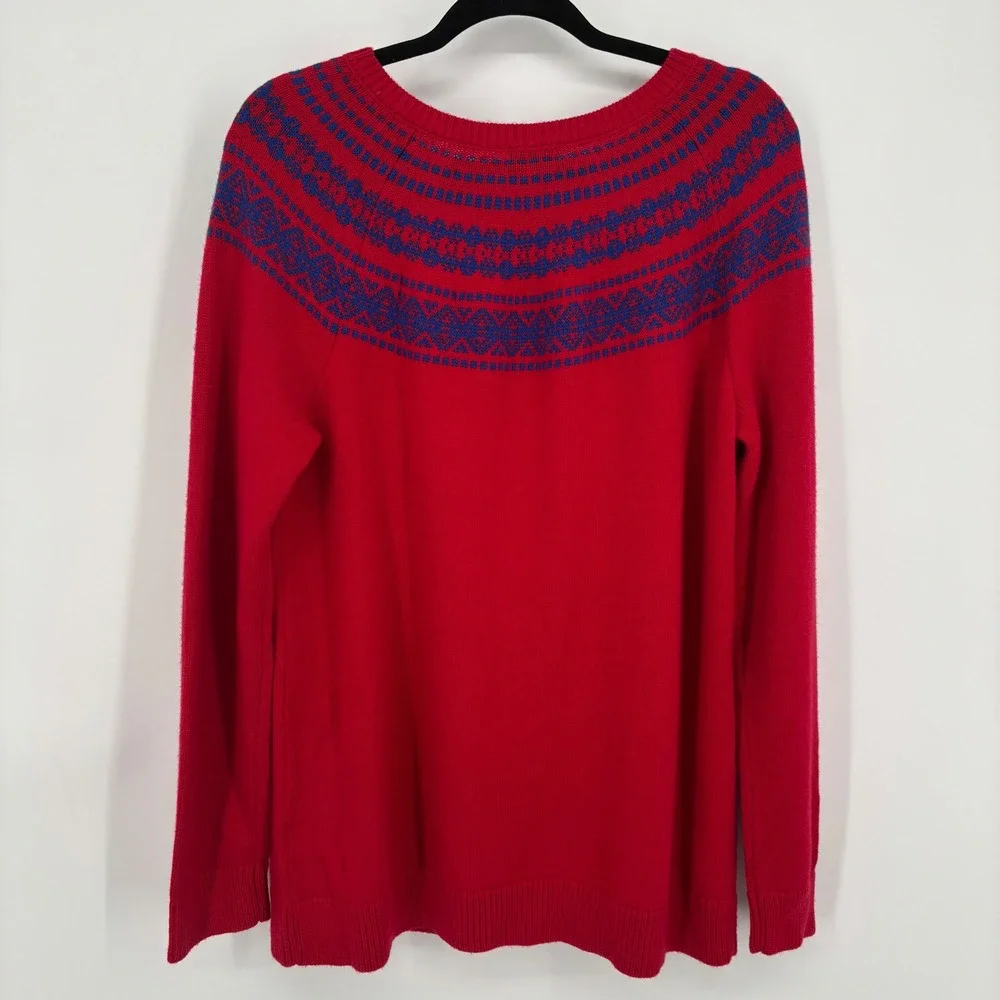 Talbots Lambswool Blend Red Blue Fair Isle Crew Neck Sweater Women's Size 1X NWT